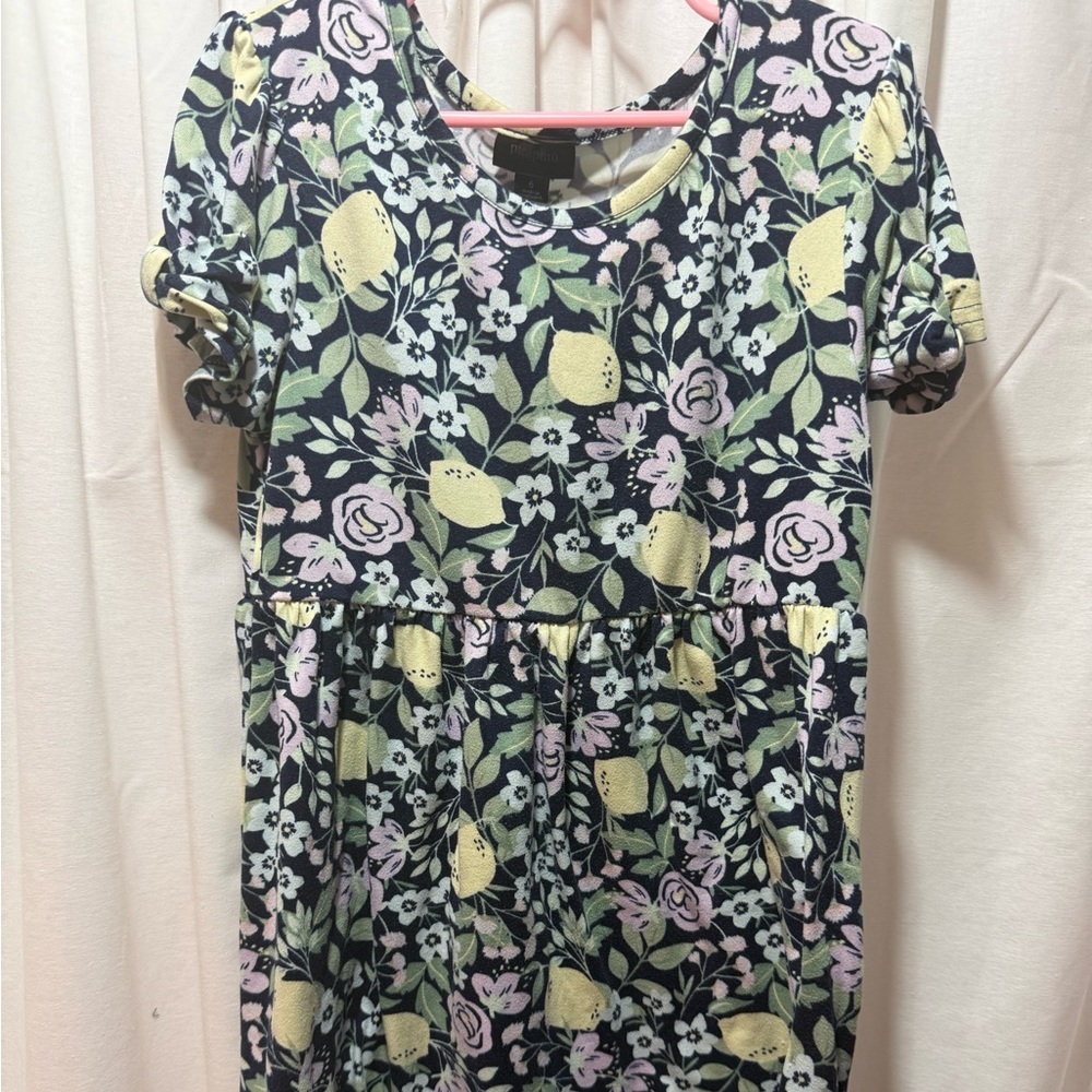 Picapino Girls' Navy Floral Lemon Print Dress